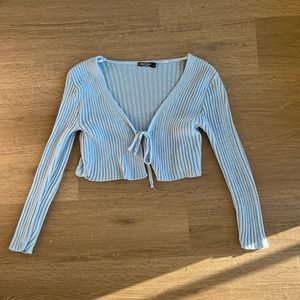 nasty gal tie up cardigan ribbed baby blue